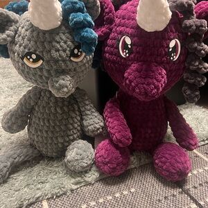 2 Plush Unicorn Dragons - Gray and Purple